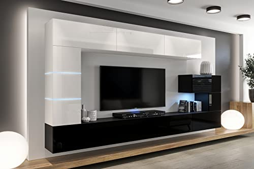 Furnitech Wohnwand Wohnzimmer - Hängend Wohnwand Modern - Schrankwand mit Regale und TV Schrank - Möbel ohne LED (AN89NEW-21WB-HG3)