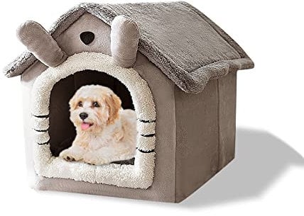 Galatée Katzenhöhlenbett, Waschbares Hundebett, Warmes Und Gemütliches Plüschkatzen-Iglu, Faltbares Komfortables Haustier-Katzenhaus, Haustierbett Mit Rutschfestem Boden(L, Graue Katze)