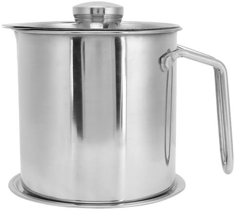 Olla de filtro de aceite de acero inoxidable, lata de almacenamiento de aceite con tapa, contenedor de aceite con colador de malla fina, lata de grasa de cocina, contenedor de grasa(M)