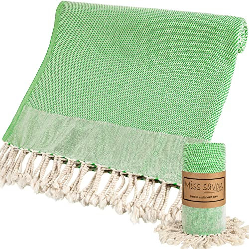 Telo Mare Grande Asciugamano Palestra Gym Towel Super Assorbente Asciugatura Rapida Telo da Spiaggia Antisabbia Asciugamano Mare Cotone Fouta per Sauna Spa Yoga Fitness Certificato Oeko-TEX® (verde)