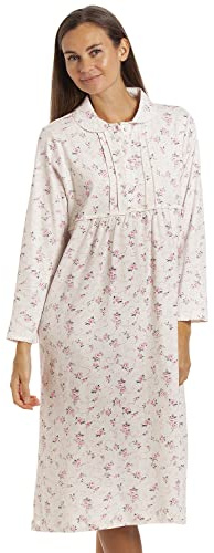 Camille Womens Heavyweight Long Sleeve 100% Cotton Jersey NightdressCamille Ladies Long Sleeved Nightdress- Heavyweight Floral Womens Nightwear - Cotton Nightie Neck Button Fastening
