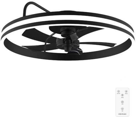 Cecotec Ventilador de Techo con Luz EnergySilence LampAero 650 FlowLight. 20W, Motor DC, LED de 45W, 5 Aspas de 17, Mando, 3 Velocidades, 3 Tonos de Luz, Temporizador, Modo winter/summer