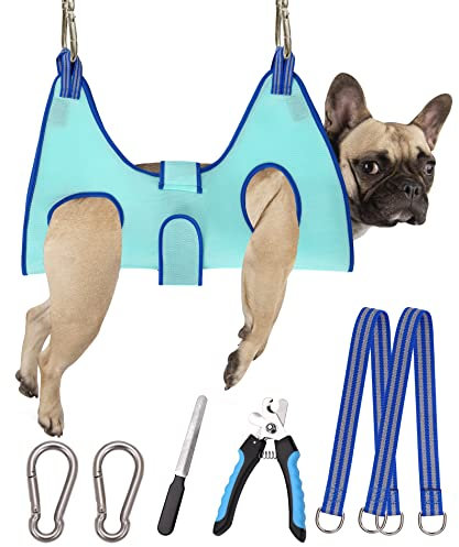 Kkiimatt 2026 New Edition Dog Grooming Hammock,Pet Grooming Hammock Harness,Dog Nail Trimming Hammock with Nail Clippers/File, Dog Grooming Sling with Wide Strap Sewed