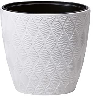 MELTOM Pflanzkübel Slim XXL Oval 3D Effekt Farbe mit Herausnehmbaren Einsatz, H: 60 cm (Weiß)