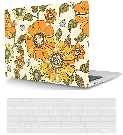 Funda Dura Compatible con MacBook Pro 14 Pulgadas 2021/2023 M1/M2 Versión Modelo A2442 A2779 con Touch ID, Plástico Carcasa Delgada Cubierta Protectora & Cubierta para Teclado - Flor Amarilla