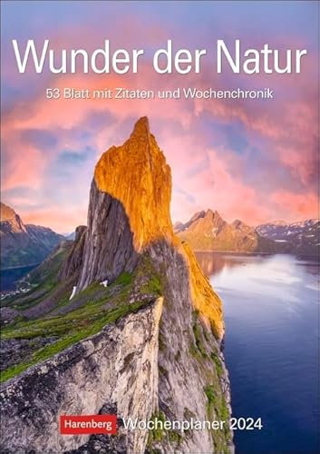 Wunder der Natur - Wochenplaner 2024 - Harenberg-Verlag - Wochenkalendarium - 53 Blatt mit wundervollen Aufnahmen und Zitaten - Wandkalender mit Platz zum Eintragen - 25 cm x 35,5 cm - Küchenkalender