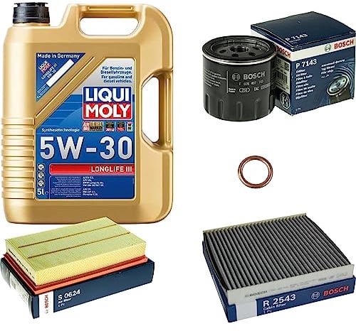 Inspektionspaket Wartungspaket Filterset mit 5 L Motoröl Longlife 3 5W-30, Ölfilter, Luftfilter, Innenraumfilter (Aktivkohle), Dichtring