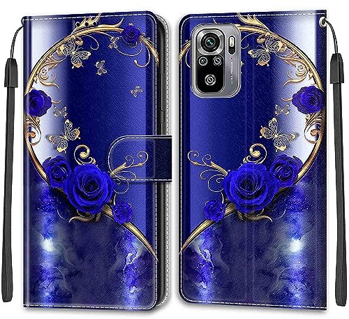 TOMYOU Coque pour Xiaomi Redmi Note 10 4G / Note 10s, Rose Bleue | Portefeuille, Fentes Cartes, Antichoc PU Housse, Protection Flip Case, Fonction Stand Cuir Etui