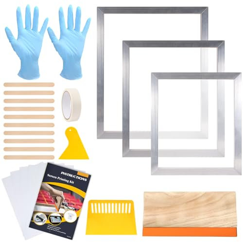 Caydo 24-teiliges Siebdruck-Set, enthält Aluminium-Siebdruckrahmen in 3 Größen, 5 Stück Tintenstrahl-Transparenzfolie, Siebdruck-Rakel, Anleitung, Tintenmesser, Handschuhe und Maskenband