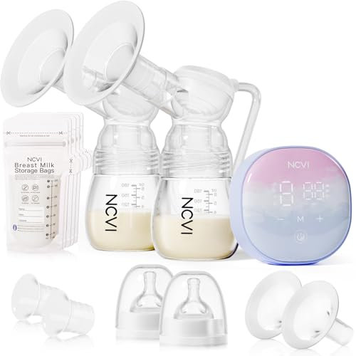 NCVI Double Electric Breast Pump, Breast Pump Electric 8122 with 4 Modes 9 Levels, Breastfeeding Pump with 21/24mm Flanges, Rechargeable Milk Pump Ultra-Quiet for Home & Travel, LED Touchscreen