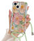Micoden Coque pour iPhone 14 en Silicone TPU avec Collier Réglable avec Cadre Ondulé Bouclé/Fleur colorée Florale Mignon Case Antichoc avec Cordon Tour de Cou Lanière en Corde pour iPhone 14,Vert