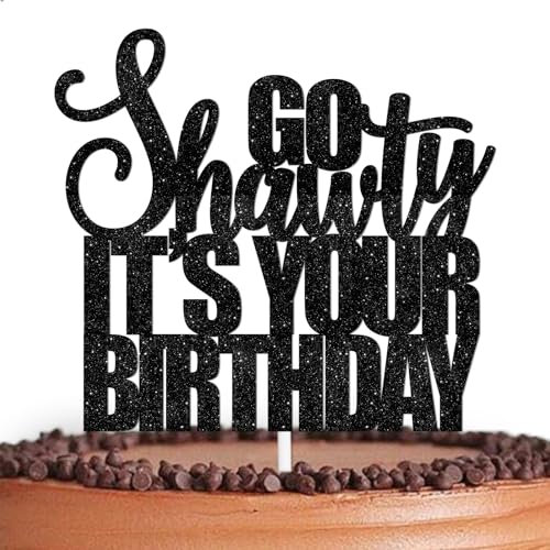 Black Glitter Cake Topper Black Rap Hip Hop Go Shawty It’s Your Birthday Theme Decor Supplies Men Women Boys Girls Happy Birthday Party Decorations