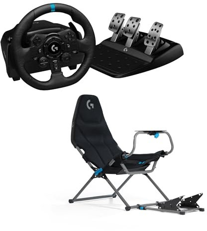 Logitech G923 Racing Wheel and Pedals, Sim Steering Wheel with TRUEFORCE Force Feedback & Pedals + Playseat Challenge X, Logitech G Edition - For PS5, PS4, PC, Mac - Black