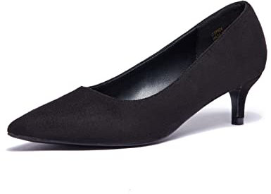GENSHUO Kitten Heels pour Femmes : Escarpins Classiques à Talons Bas de 5 cm, À Enfiler, Bout Pointu Fermé, Idéals pour Le Bureau, Escarpins Élégants, Suède Noir, 38 EU
