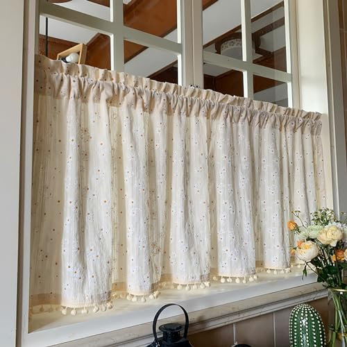 Petit Rideau Occultant Rideau Sous Evier Rideaux Courts rétro en Coton et Lin Cantonnières Demi Rideau Bistro Passe-Tringle pour Petites fenêtres Cuisine Salon Maison de Campagne. ( Size : H30*W140cm/