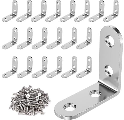 VOCIBO® 20 Stück Winkelverbinder, Metallwinkel 90 grad 50X50mm Edelstahl, Winkel klein Mit Schraube für Anbau Winkel Bracket Möbel Tabelle Stuhl Bücherregal