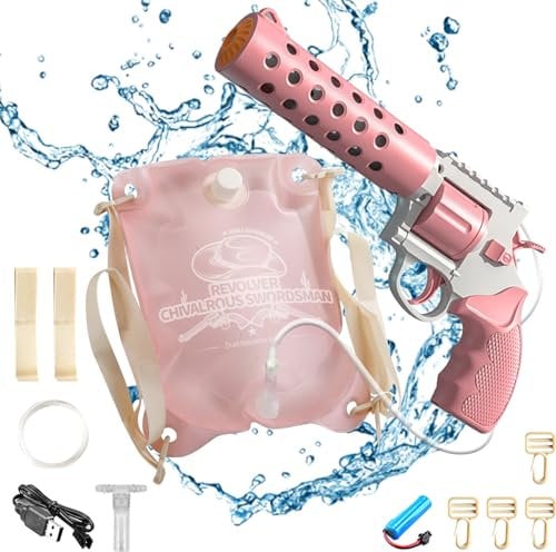 Shinybox Elektrische Wasserpistole für Kinder mit 1800CC Rucksack, Automatische Wasserpistole Elektrisch mit Großer Kapazität Rucksack Verstellbaren Riemen für Outdoor, Strandparty, Pool(Rosa)