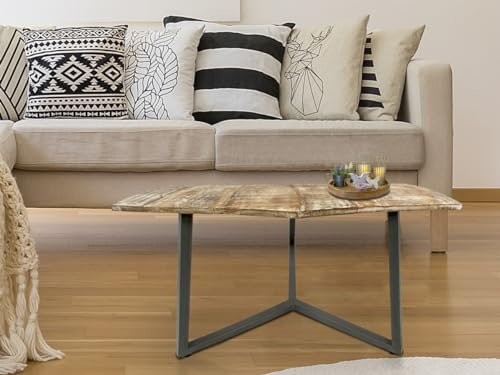 Amago home Beistelltisch 56x47cm nachhaltig Wohnzimmer Tisch Couchtisch Nizza Metallgestell Farbe Altsilber - weiß gekälkt