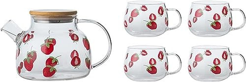 Vasos for beber, vasos de vidrio, jarra, jarra de agua, hervidor de agua de vidrio, juego de té con 4 tazas, utensilios for beber en el hogar, verano, fiesta, jugo, bebida, tetera, tazas, jarra de agu