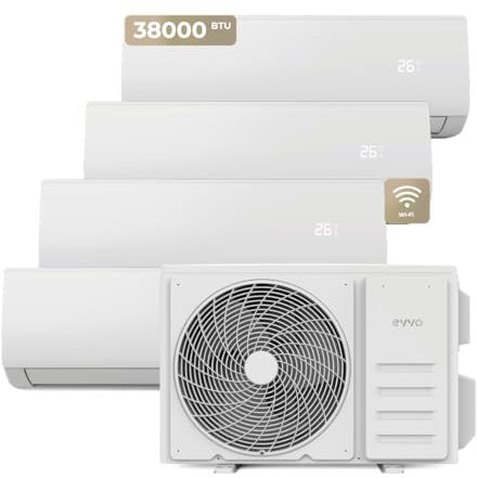 EVVO Aire Acondicionado Split CLIMA Multi 4x1, Conectividad WiFi, Eficiencia A++, Sistema inverter, Bomba de Calor, Deshumidificador, Control Remoto, Blanco, 9000 + 9000 + 9000 + 12000 BTU