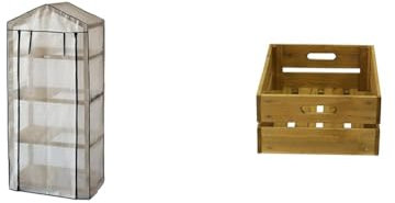 VegTrug WGH401N Natural Wooden Greenhouse Nursery & PE Cover, 1575.0 mm*490.0 mm*708.0 mm & Wooden Crate - Natural