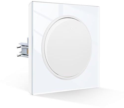 CNBINGO Kipplichtschalter 1 Fach 2 Weg Glas Lichtschalter Unterputz, Taktiler Wandschalter, Runder Wippschalter, Weiß