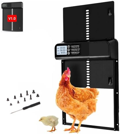UniEgg Chatière à Poule en Métal Automatique 2.0 à Pile - Porte Poulet Automatique - Poulet Garde - Fonction Minuterie - Noir - Convient pour Chiens, Chats, Rongeurs et Poules | Étanche