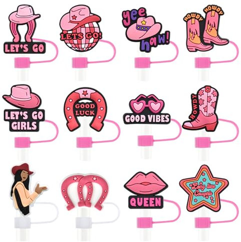 Hanaoops Cubiertas de Pajitas Tapón Tapas de Pajita Reutilizables Adorable Tapa de Pajita de Silicona para Accesorios Stanley, Vaso de 30 y 40 oz con Mango (B12)