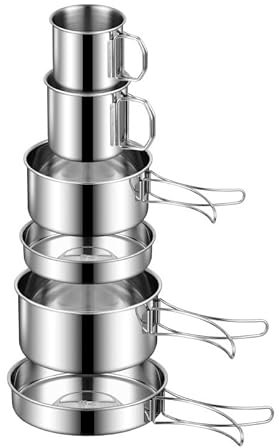 Set di pentole per esterni, 1-2 persone, acciaio inox 18/8, resistente alla corrosione, a prova di alimenti, compatto, portatile, ideale per il campeggio