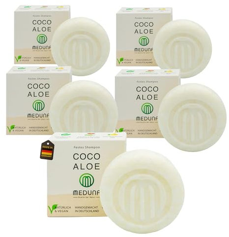 MEDUNA festes Haar-Shampoo Coco Aloe - Kokosduft - Haarseife mit Bio-Kokosöl & Shea Butter - Naturkosmetik Haarpflege - Pflegeshampoo für alle Haartypen - Made in Germany (5)