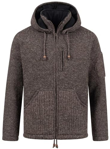 Kunst und Magie Herren Strickjacke Schurwolle Klassich Nordisch Wolle Jacke mit Kapuze Schurwolle