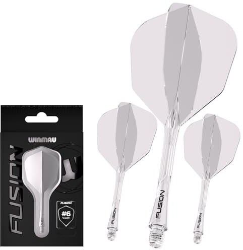 WINMAU Darts Fusion Integrated Flight & Shaft System - No.6 Shape & Design - Klare Farbe, Intermediate Länge