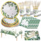 Nkaiso Vert Sauge Assiette Anniversaire 141pcs Party Vaisselle,Kit Vaisselles Anniversaire Assiette Dîner Papier Tasse Serviette etc Enfants Party Fête Mariages Décorations de Fête Thème - 20 invités