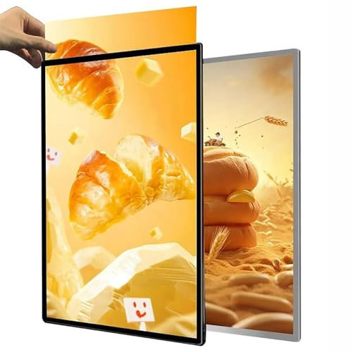 GHRERTX LED-Werbe-Leuchtkasten, wandmontierter Werbe-Display-Rahmen, ultradünnes beleuchtetes Poster-Display aus gehärtetem Glas, Restaurant-Menütafel, for Restaurants, Bars, Geschäfte(Black,A3)