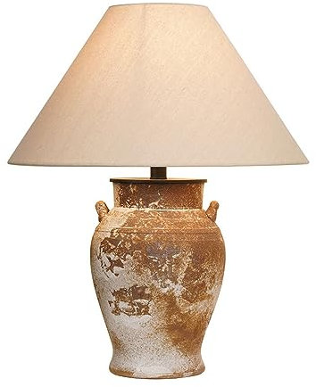 SJHDHDA Rustic Southwestern Jug Table Lamp 21.6'' Tall Grayish Brown Clay Pot Ceramic Table Lamp Fabric Shade Bedside Nightstand For Living Room Bedroom House Office Entryway Learned extensively