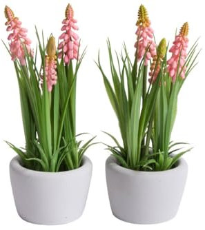 Botanic-Haus künstliches Muscariarrangement/Traubenhyazinthe im grauen Zementtopf Farbe: rosa (2 Stück)