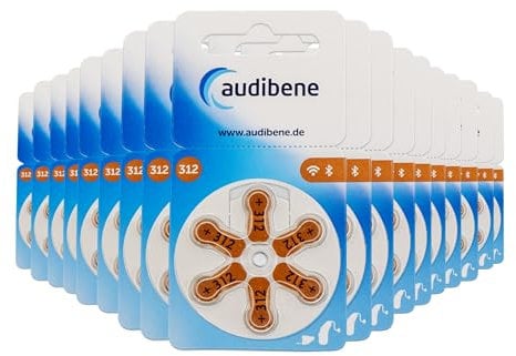 audibene Hörgerätebatterien Typ 312 braun, Batterien für Hörgeräte 120 Stück Vorratspack, Made in Germany, inkl. GRATIS Reinigungstuch, Wireless Approved, quecksilberfrei