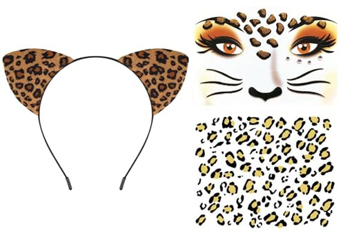 HTTDSLF Leoparden Ohren Haarreif, Leoparden Kostüm Zubehör für Halloween Cosplay Partys, Karneval Party, für Kinder und Erwachsene