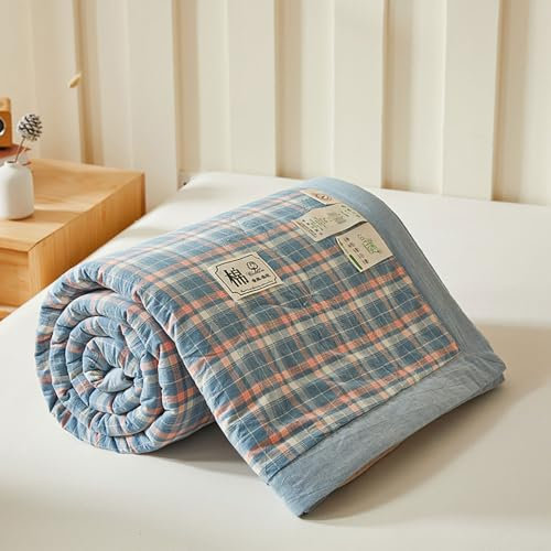 DOTBUY-SHOP Trapuntino Copriletto Estivo Primaverile, Cotone Trapunta Leggera, Motivo a Quadri Piazza Copriletto Trapuntato per Letto Singolo, Letto Matrimoniale (Blu Rosa,150x200cm)