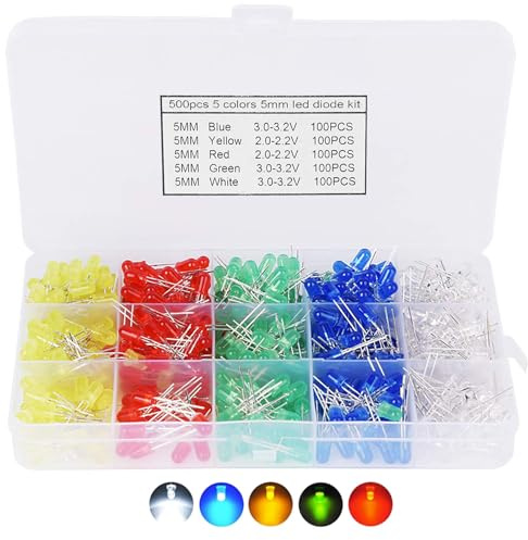 AQSQWQ 5MM LED Leuchtdioden 3V, 2 Pin Extra Hell LED Licht Kit, 500 Stück