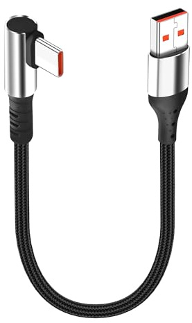JSADZKJ Short USB C Charging Cable 90 Degree USB A to USB-C Cable 6A Fast Charging Cord Right Angle Type C Charger Cable for Car Compatible with Cell Phone Tablet-9.8in (Right Angle USB C to A)
