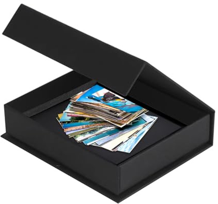 QoTang Foto Aufbewahrungsbox,Photo Storage Box mit Deckel Foto Organizer Box Fotohalter Fotoboxen für Fotos, Bilder, Postkarten, Geschenkbox für Andenken,21,5 x 25 x 4 cm