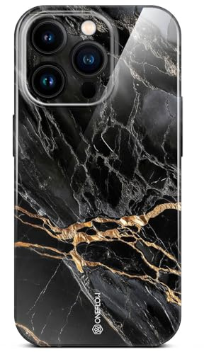 ONEFLOW Bliss Cover für iPhone 16 Pro Hülle in Marmor Optik, Designer Case Handy Schutzhülle mit Kameraschutz, Muster Hardcase Glitzer Handyhülle marmoriert, Schwarz Gold