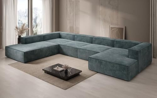 Luxusbetten24 Designer Sofa Lesley U XXL in Cord Vintage Blau Links