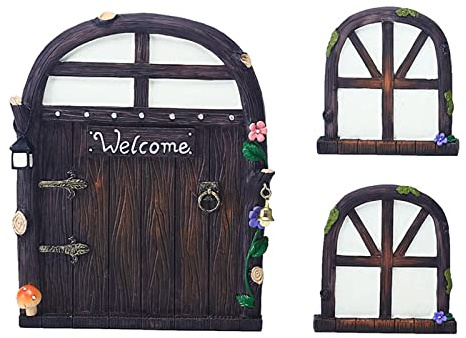 Swtgaah Magische Elfen Tür aus Harz die Leuchtet, Zauberhaftes Feen-Türchen mit Fenster für Baum & Garten, Fantasievolle Deko & Geschenkidee