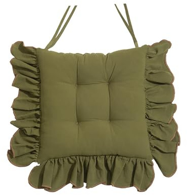 MCNDSI Stuhlkissen mit Volant für Esszimmer40x40cm Baumwoll Sitzkissen 4-seitig gerüscht Bindebändern rutschfeste &waschbare Stuhlauflage im Landhaus &Vintage Design(#6,40x40cm/15.7x15.7in(1pcs))