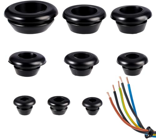 90 Pièces Passe Fil Caoutchouc Assortiment, Noir, (3/4/5/6/7/8/10/12/14 MM) | Passe Cable Etanche Caoutchouc, Rubber Grommet pour Protéger Fils et Câbles, Prise Bateau Voiture