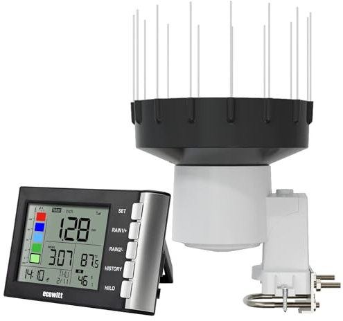 ECOWITT WH5370H Drahtloser digitaler Regenmesser (mit Thermometer), hochpräziser selbstentleerender Regenauffangbehälter mit verbessertem 3,5-cm-Trichterdesign für die Echtzeit-Regenüberwachung