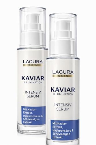 LACURA Kaviar Illumination Intensiv Serum 2x 50ml, Anti-Aging Gesichtsserum mit Kaviarextrakt, Hyaluronsäure und Schneealgen-Extrakt, für Haut ab 40, Feuchtigkeitsspendend