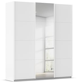 Rauch Möbel KULMBACH, Schwebetürenschrank, Farbe Weiß, Breite 203 cm | Kleiderschrank mit Schwebetüren, Schiebetüren, 3-türig, mit Spiegel, Zubehör Basic, Schlafzimmer, Jugendzimmer, Garderobe